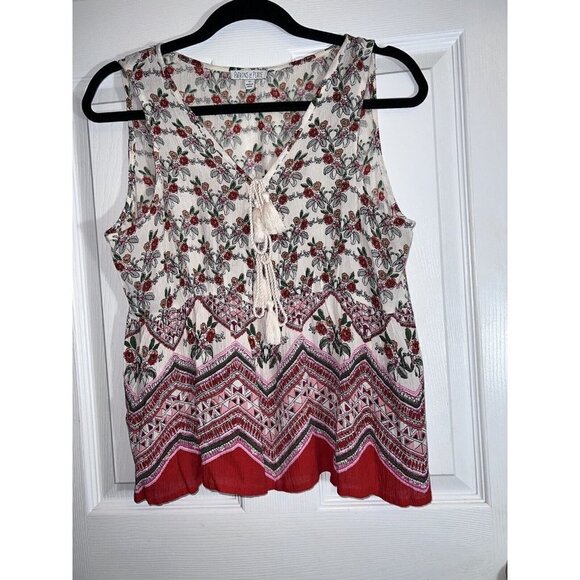 PATRONS OF PEACE Boho Hippy Festival Floral Front Tassel Sleeveless Top - Picture 3 of 9